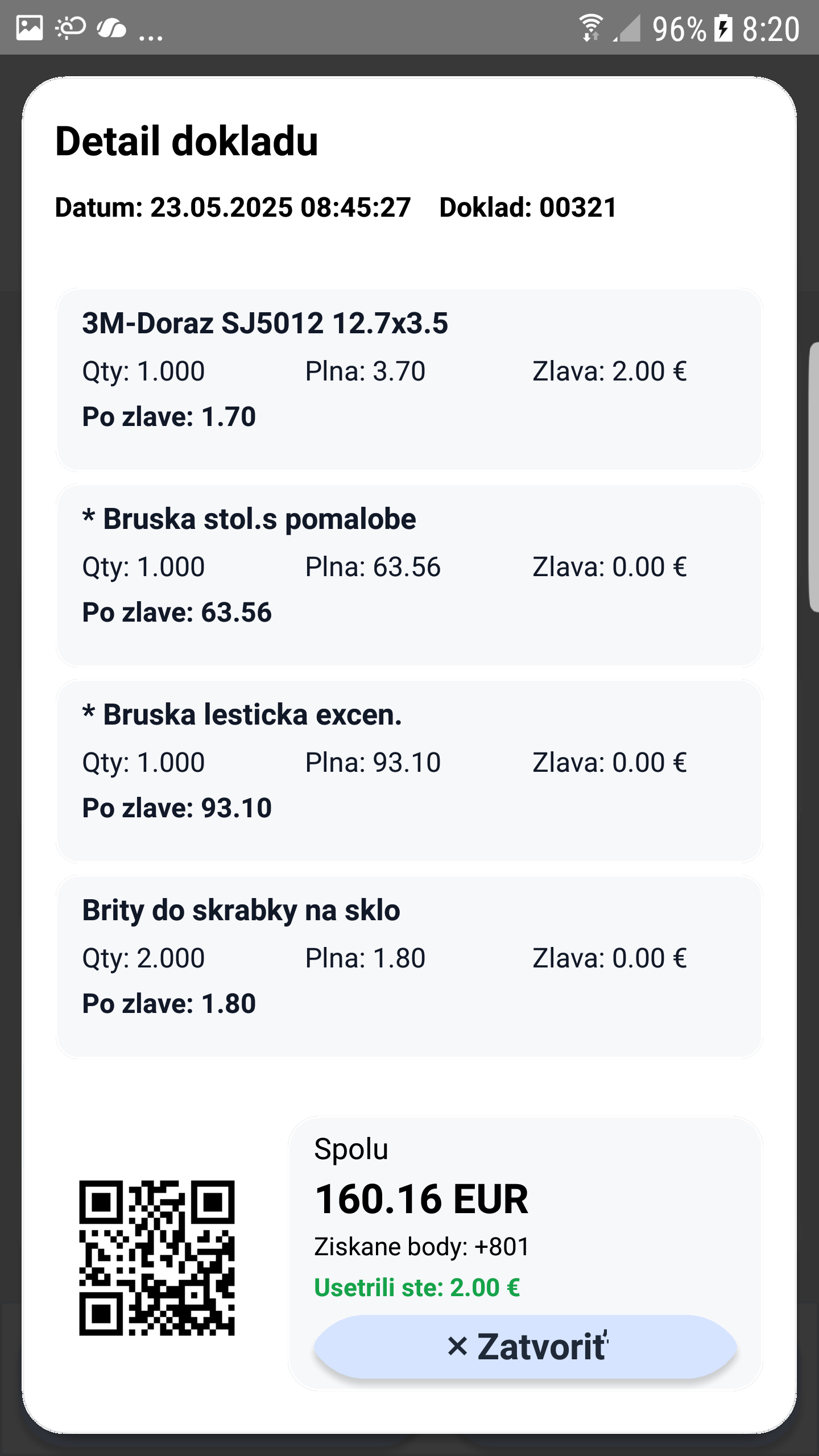 Vernostná aplikácia - detail dokladu